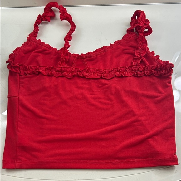 Red Ruffle Strap Tank Top - Picture 2 of 2